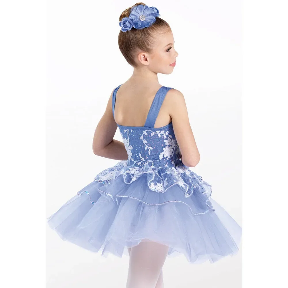 Pre-Owned Dance Costume Weissman 13690 6X-7 Child Blue Floral Tutu Ballet Sequi